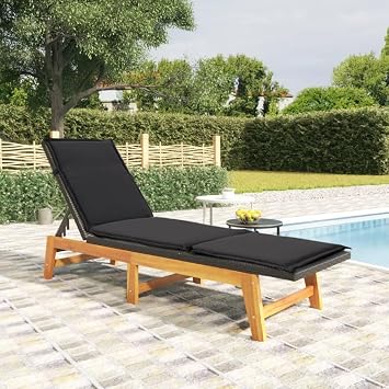Sun Lounger Black and Brown PE Rattan Relaxing Chair Outdoor Recliner Reclining Sun Lounger for Patio Backyard 78.7 x 21.3 x 34.3 in