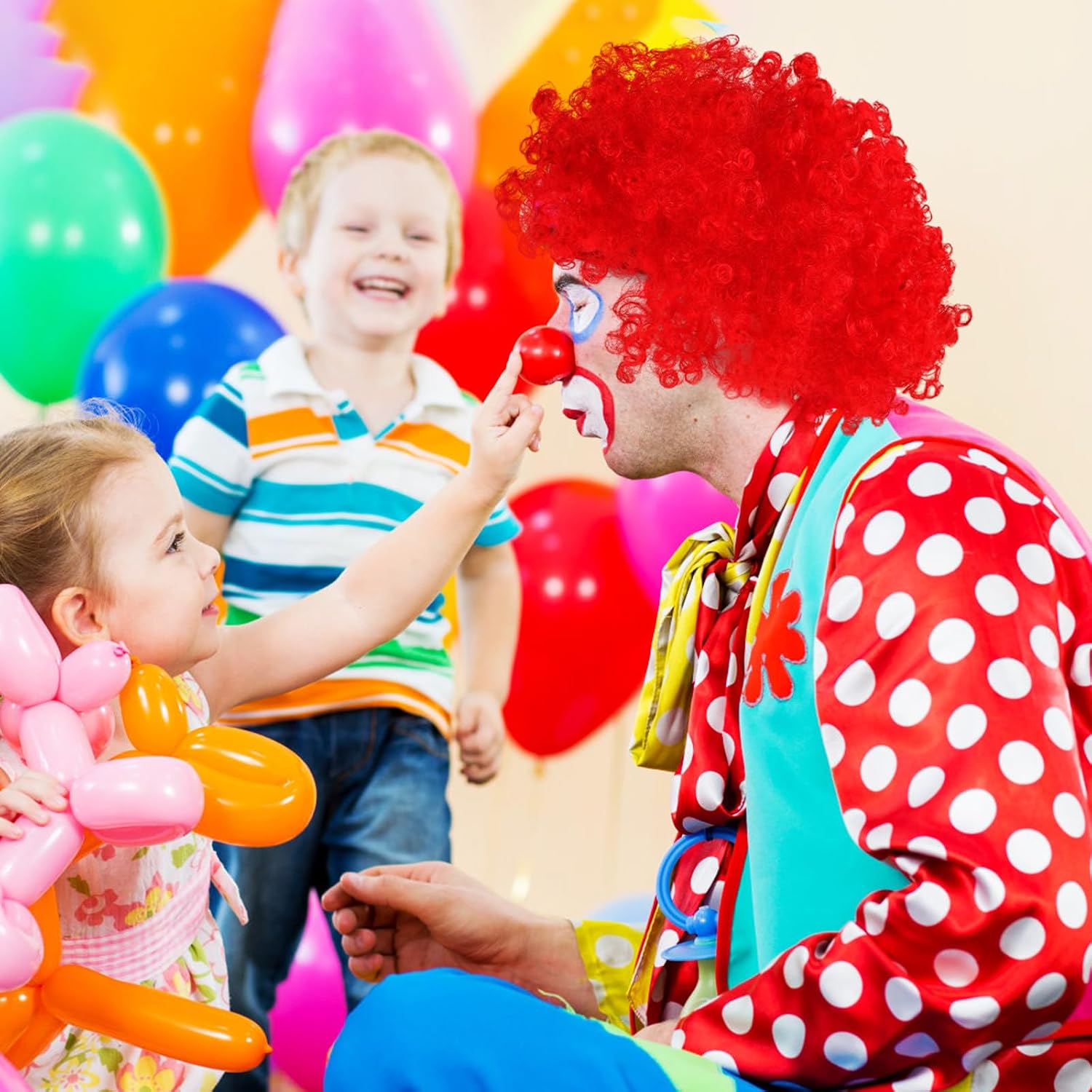 Kisangel 2Pcs Clown Afro Wigs Rainbow and Red Short Fluffy Wigs for Circus Birthday Party Dress-Up and Costume Play