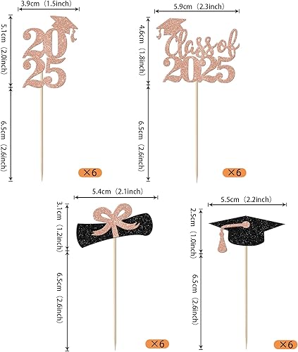 Miniatura 107 de Paquete de 24 adornos dorados para cupcakes de graduación 2025 con purpurina So Proud of You Done Diploma Graduation Cap Cupcake Picks Class of 2025