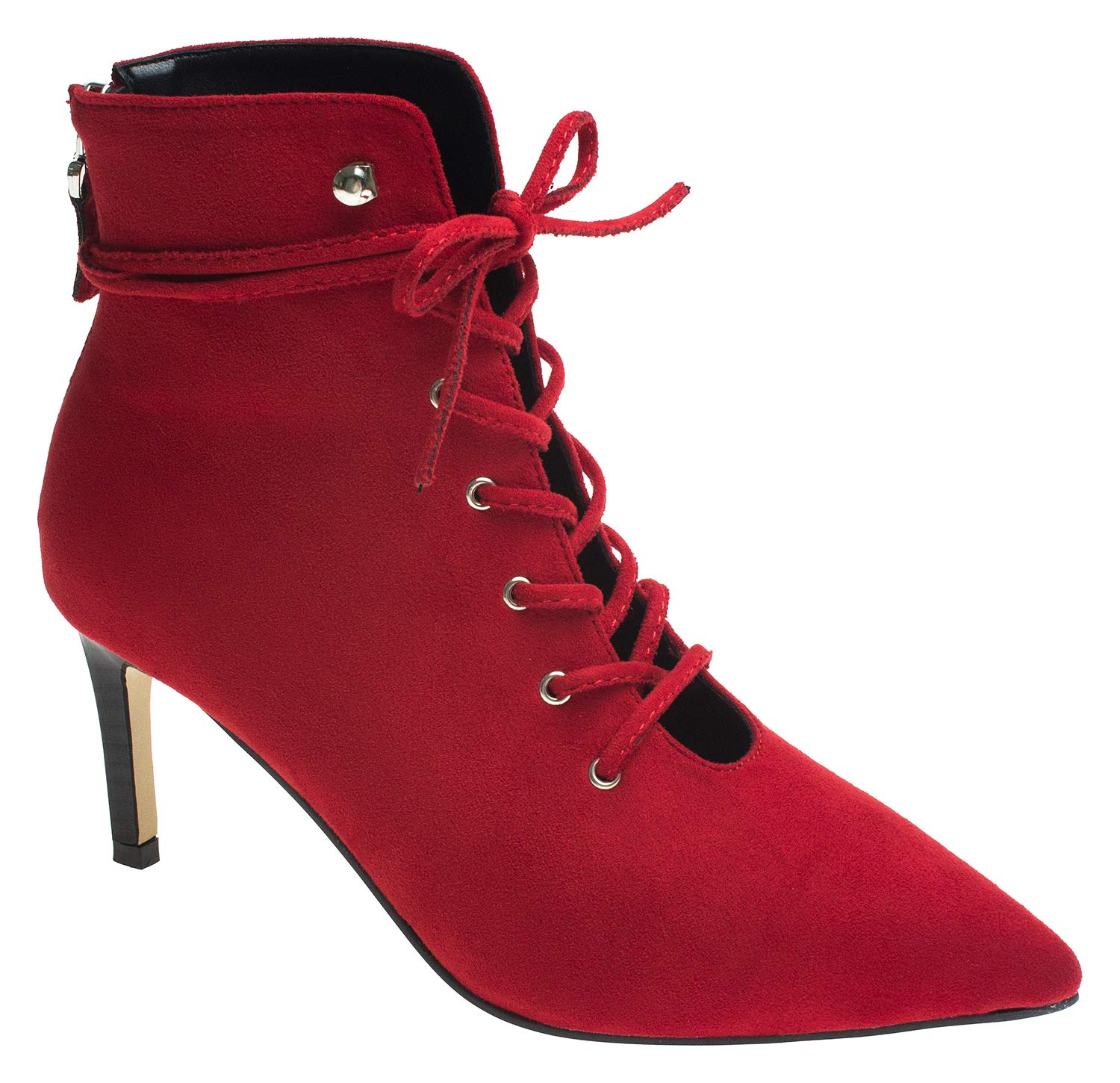 AnnaKastle Womens Point Toe Lace Up Open Bootie Ankle Boots