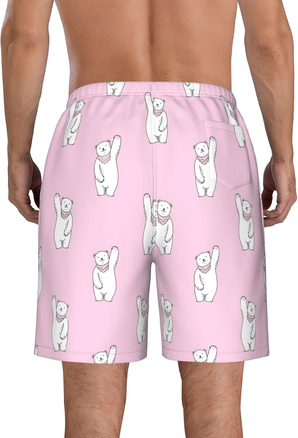 Polar Bear Print Men's Hawaiian Beach Shorts Elastic Novelty Summer Casual Shorts with Pocket