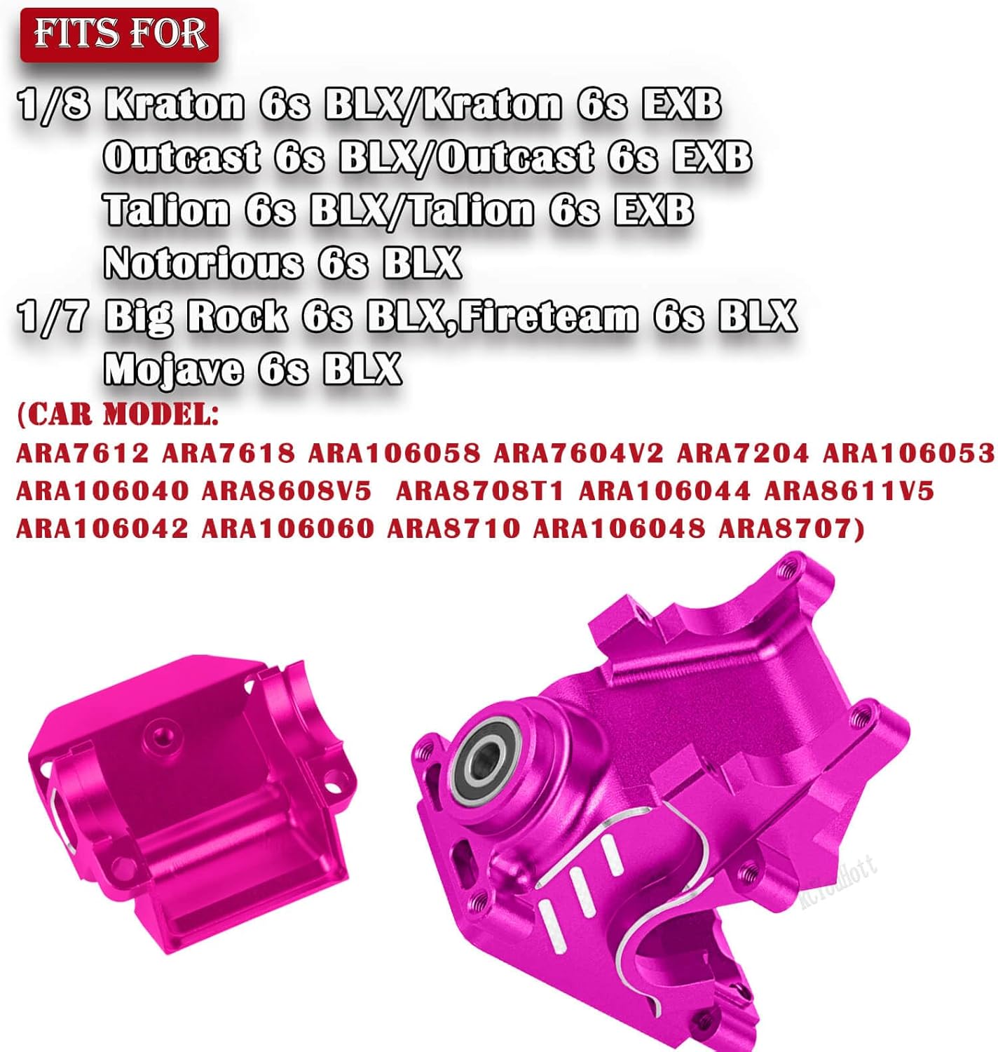 RC Diff Gear 43T/10T,Aluminum Gearbox Case Front&Rear Upgrades Part for 1/8 Kraton,Outcast,Notorious,Talion 6s BLX/EXB,1/7 Big Rock,Fireteam,Mojave 6s BLX,Pink