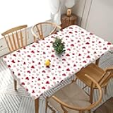 Fiokroo Watercolor Hearts Tablecloth with Elastic Edge for 5ft Rectangle Table, Table Cloth Washable Table Cover for Kitchen Dining Party Outdoor Picnic Decoration, 60