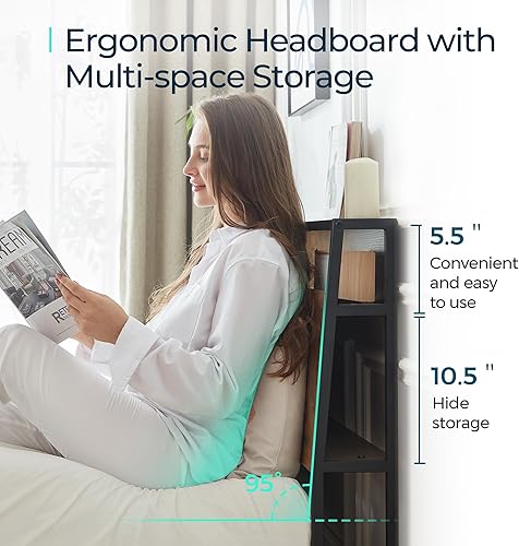 Miniatura 4 de Base de cama de tamaño matrimonial con 4 cajones y cabecero, luces RGB y cargador rápido, montaje rápido con almacenamiento, no necesita somier,