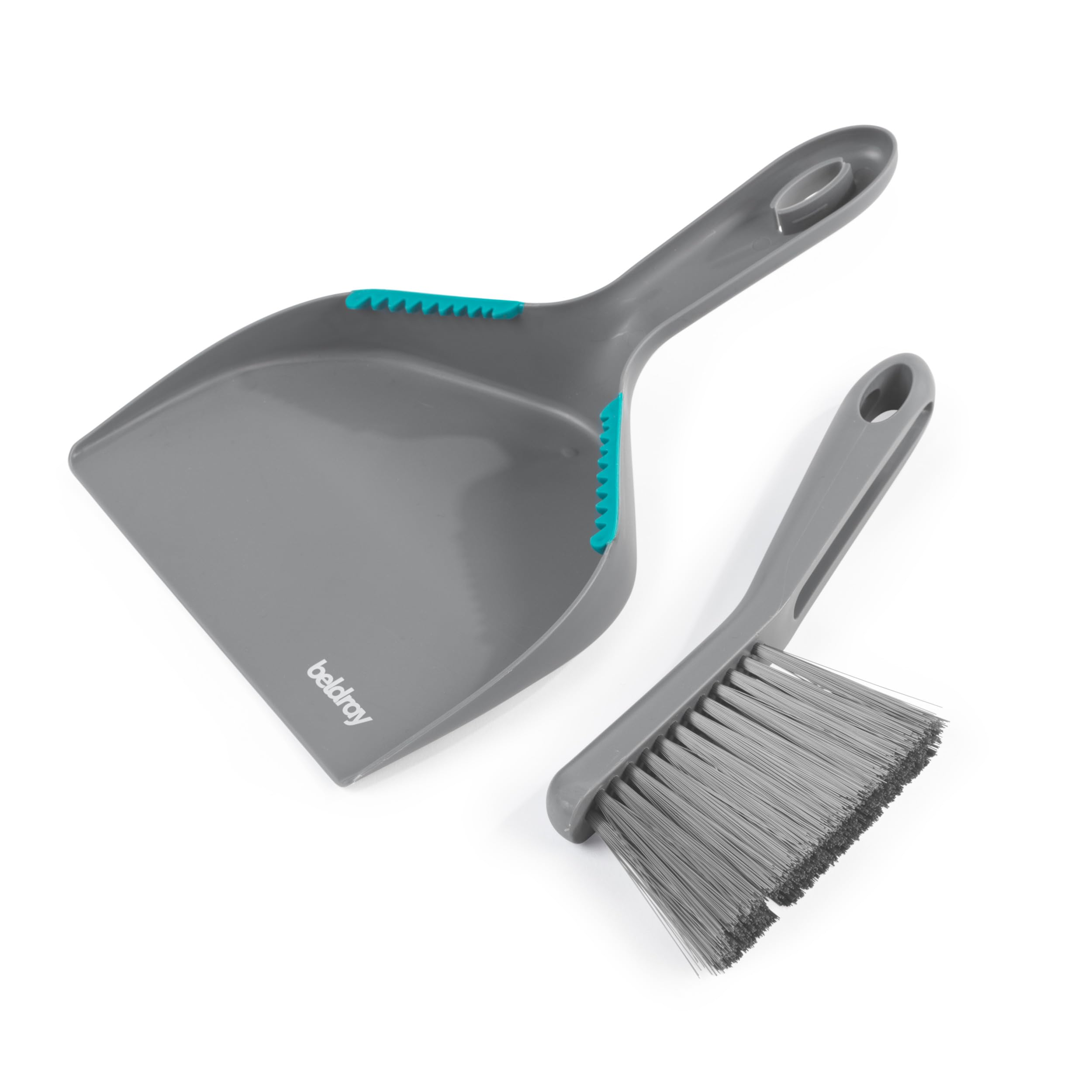 Beldray Antibac Countertop Dustpan & Brush Set – 18 x 5 cm Compact Size, Tough Non-Scratch Bristles, Hard Flooring, Antibacterial, Rubber Cleaning Teeth, Raised Base for Angled Sweeping