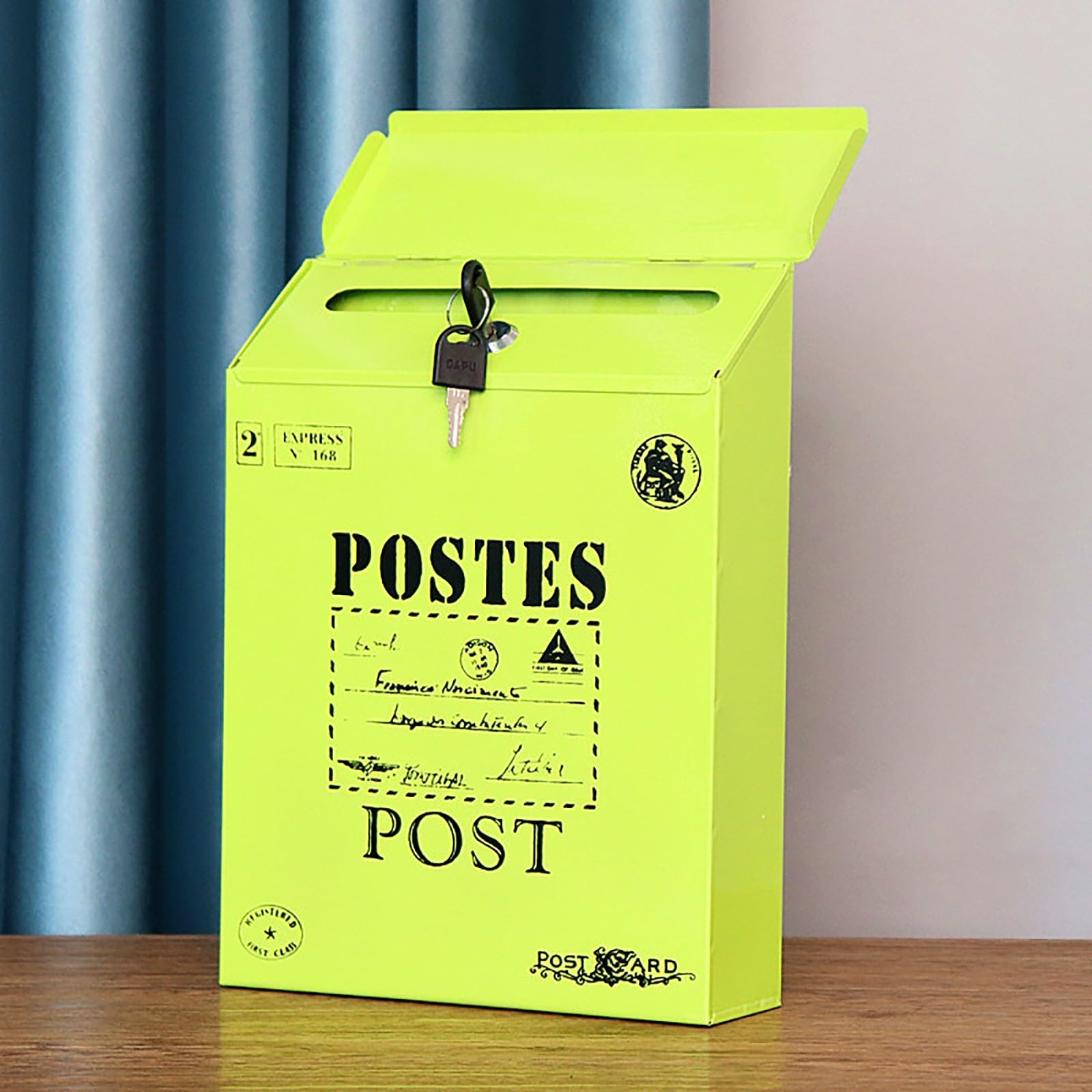 wall mailbox, Mailbox with Key and Lock, Retro Creative Iron Style, Colorful, Can Be Used at Home or Office(Green a)