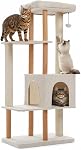 PAWZ Road Large Cat Tree, 53 Inches Modern Wooden Cat Tower for Indoor Large Cats, Multi-Level Cat Condos with Long Scratching Posts and Natural Wood Posts-Beige