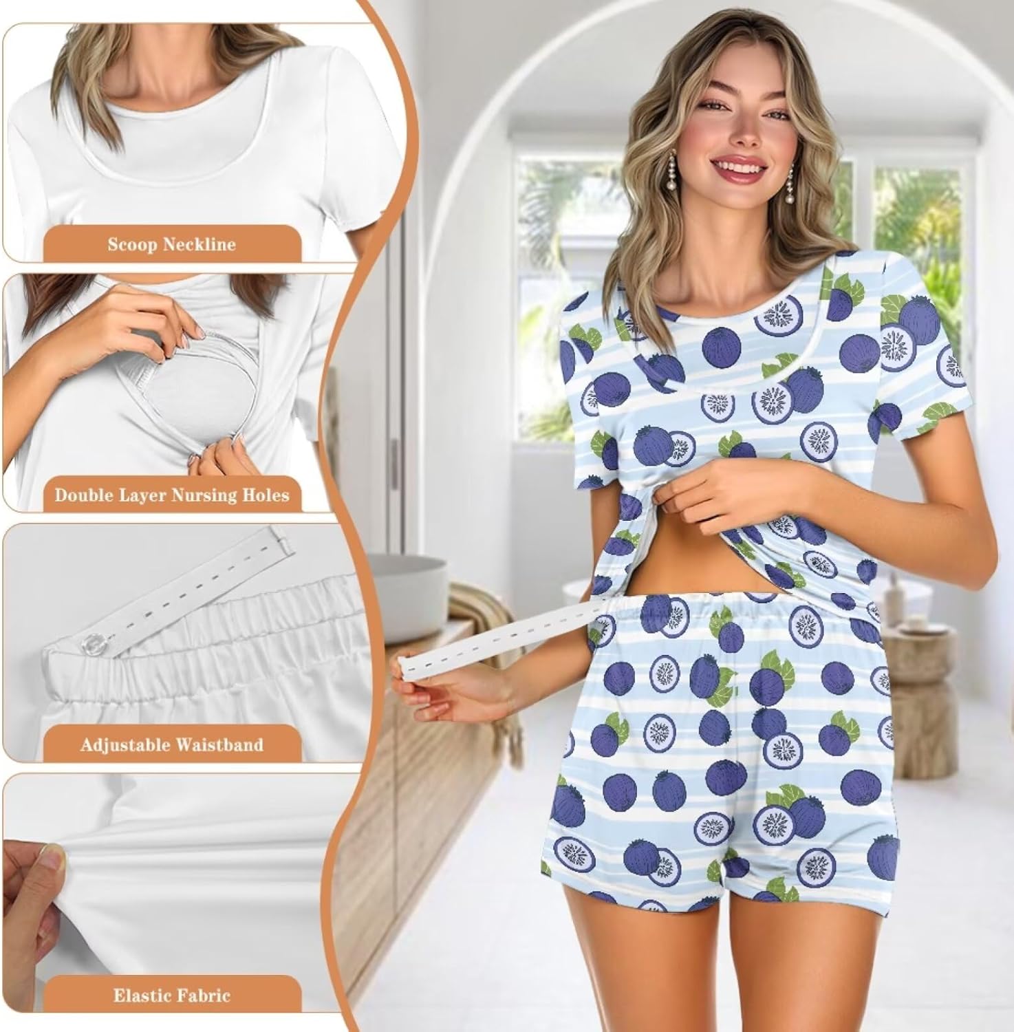 Women's Maternity Nursing Pajama Sets Double Layer Breastfeeding Sleepwear for Summer