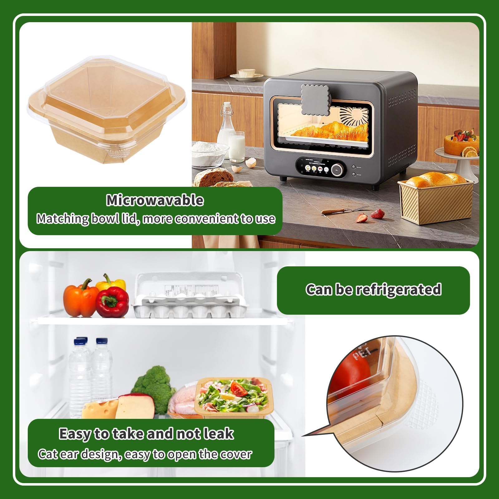 Paquete de 50 recipientes desechables de papel para ensalada de 25 onzas, recipientes desechables octogonales con tapas transparentes, cuencos de ensalada de papel con tapa adecuados para ensalada de