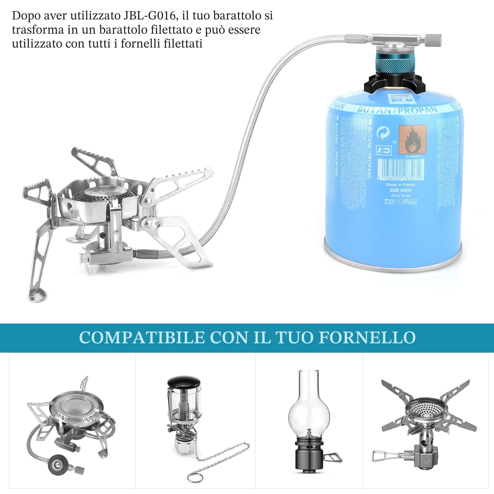 Jeebel Camp Adattatore per Cartuccia ​Gas per Collegamento da ​Campingaz CV Bombola Gas, Transizione da Cartuccia con Tappo Baionetta Cartucce con Vite Filettata ​7/16"