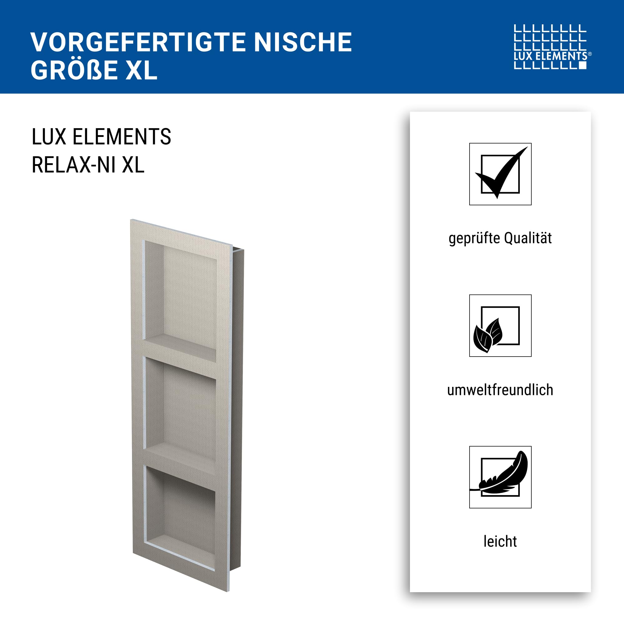 LUX ELEMENTS Wandnische Dusche Fertig zum Verfliesen 107 x 40,6cm I Vorgefertigte Duschnische inkl. 2 Böden I Platzsparende Ablagemöglichkeit in Dusche & Bad
