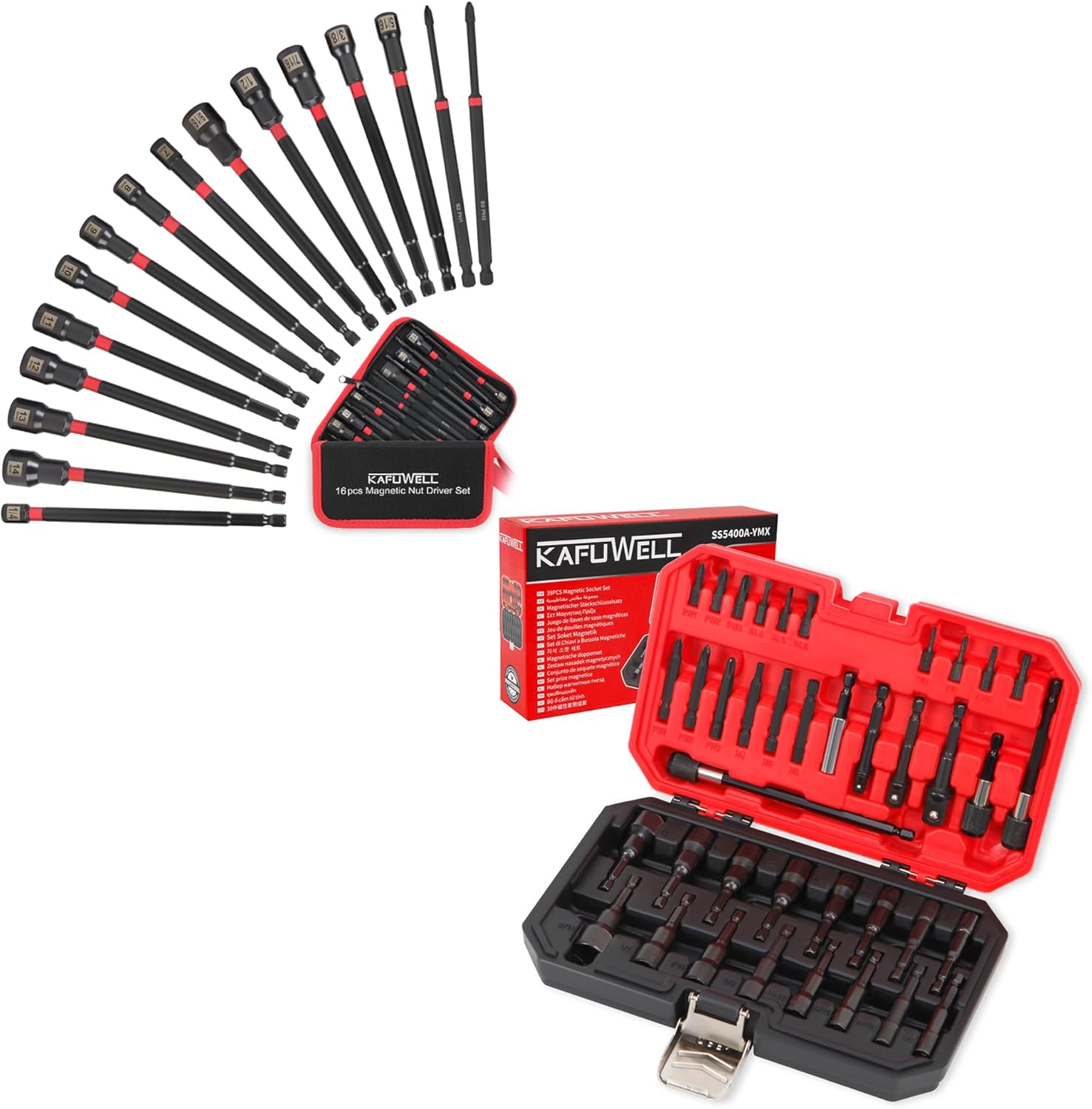 39PCS 16PCS Magnetic Nut Driver Set, impact Driver Bit Set 1/4", Metnic & SAE Nut Driver for Impact Drill, Socket Adapters,Drill Bit Extension, Screwdriver Bit