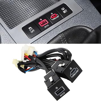 Console Auxiliary Jack USB QC3.0 USB-C PD Charger Port Hub Dual Charge Receptacle Adapter for VW Jetta MK6 2010-2014, Golf GTI R-Line 2006-2013 MK5 MK6, Scirocco 2008-2014, Touran 2011-2015 Red LED
