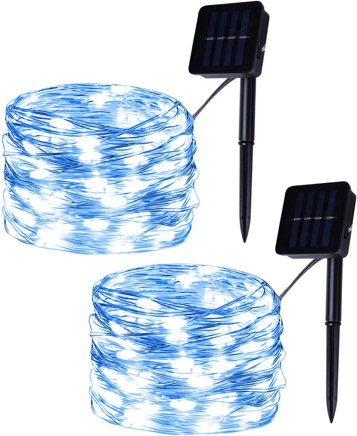 AMZNian Set of 2 Solar Powered 100-LED String Lights, Blue Copper Wire Fairy Lights, Decoration Garden Lights, Solar Christmas Lights for Outdoor
