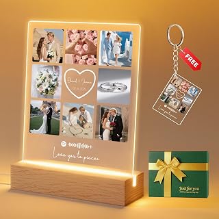 Custom Spotify Plaque Gifts with Collage Photo– Personalized Acrylic Song Plaque with LED Light Base – Romantic Wedding Gifts for Girlfriend, Boyfriend – Valentine's & Birthday Decor (Style 3)