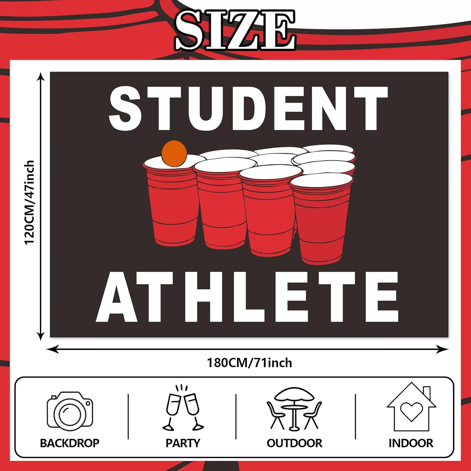 Student Athlete Banner Backdrop Beer Cup Pong Motivational Inspirational Theme Decor for College Dorm Room Office Gym Dorm Decorations Frat Boy Gifts Frat or Man Cave Supplies