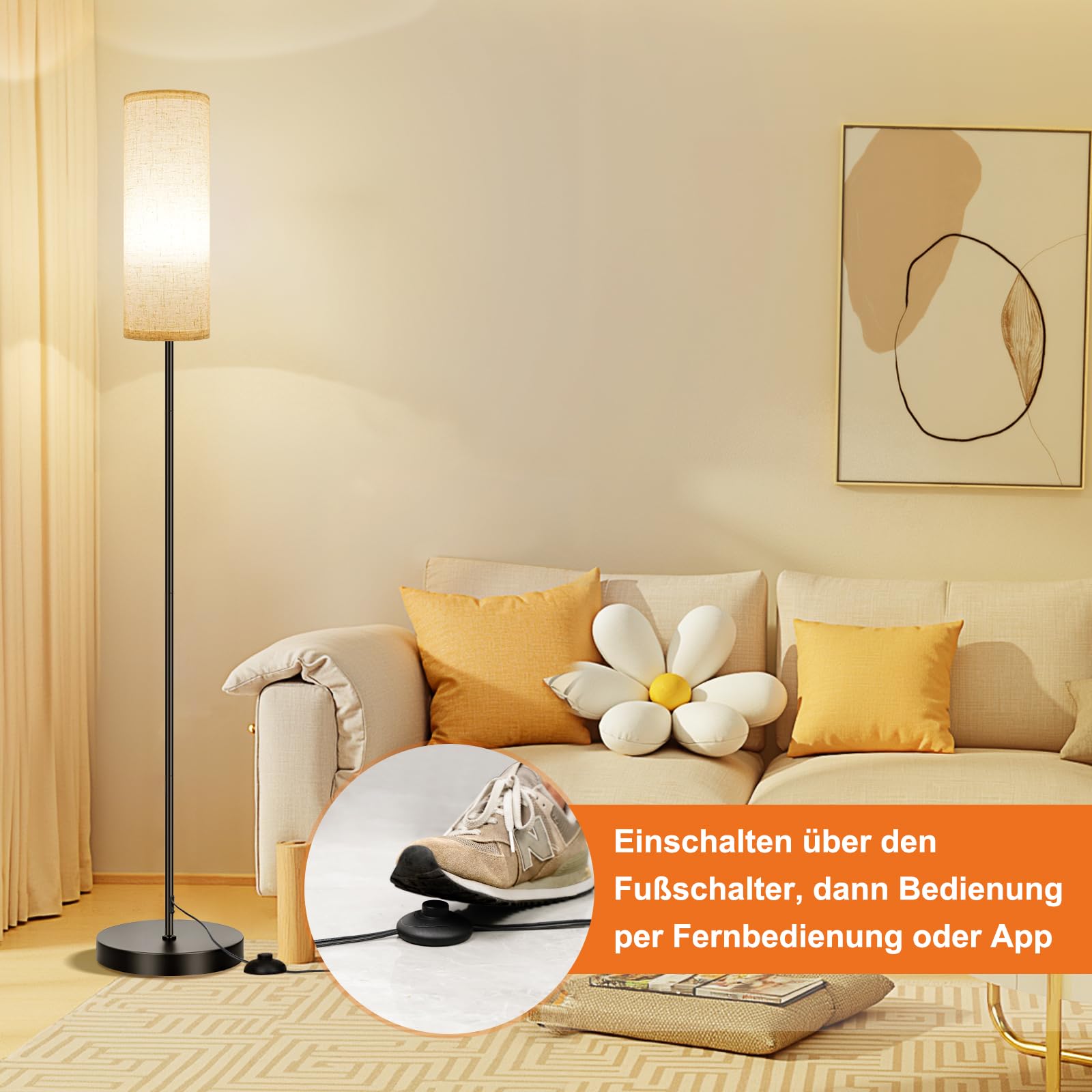 FRIDEKO HOME Stehlampe Wohnzimmer Modern RGB Dimmbar Smart Standleuchte mit Fernbedienung Musikmodus Schwarz-Sockel für Büro Schlafzimmer