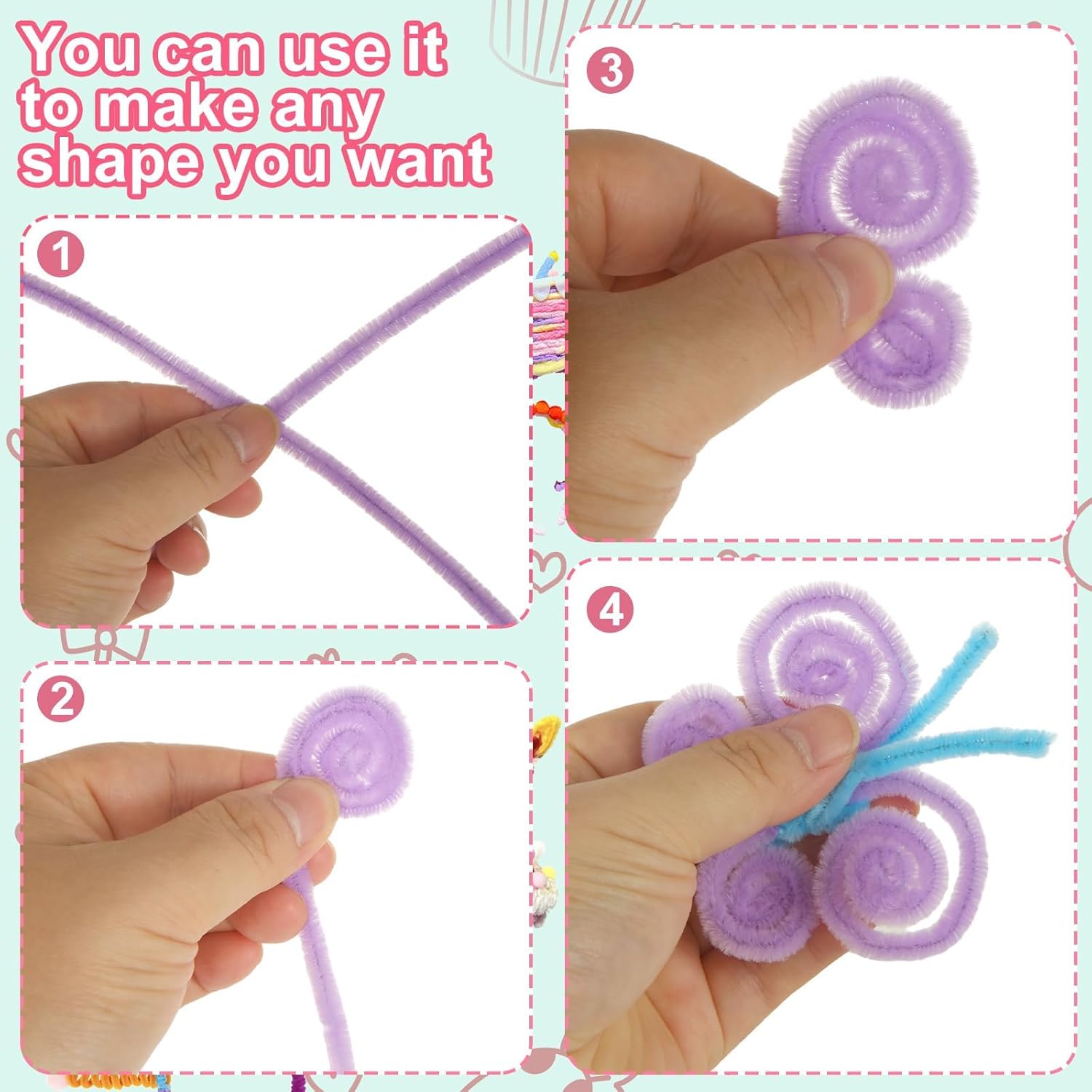 WOPPLXY 1400 Pcs Pastel Pipe Cleaners Chenille Stems, 12 Inch 7 Macaron Color Pipe Cleaners Craft Supplies, Pipe Cleaner Flower Assorted Fuzzy Sticks for Art and Craft Projects, Flower DIY Decorations
