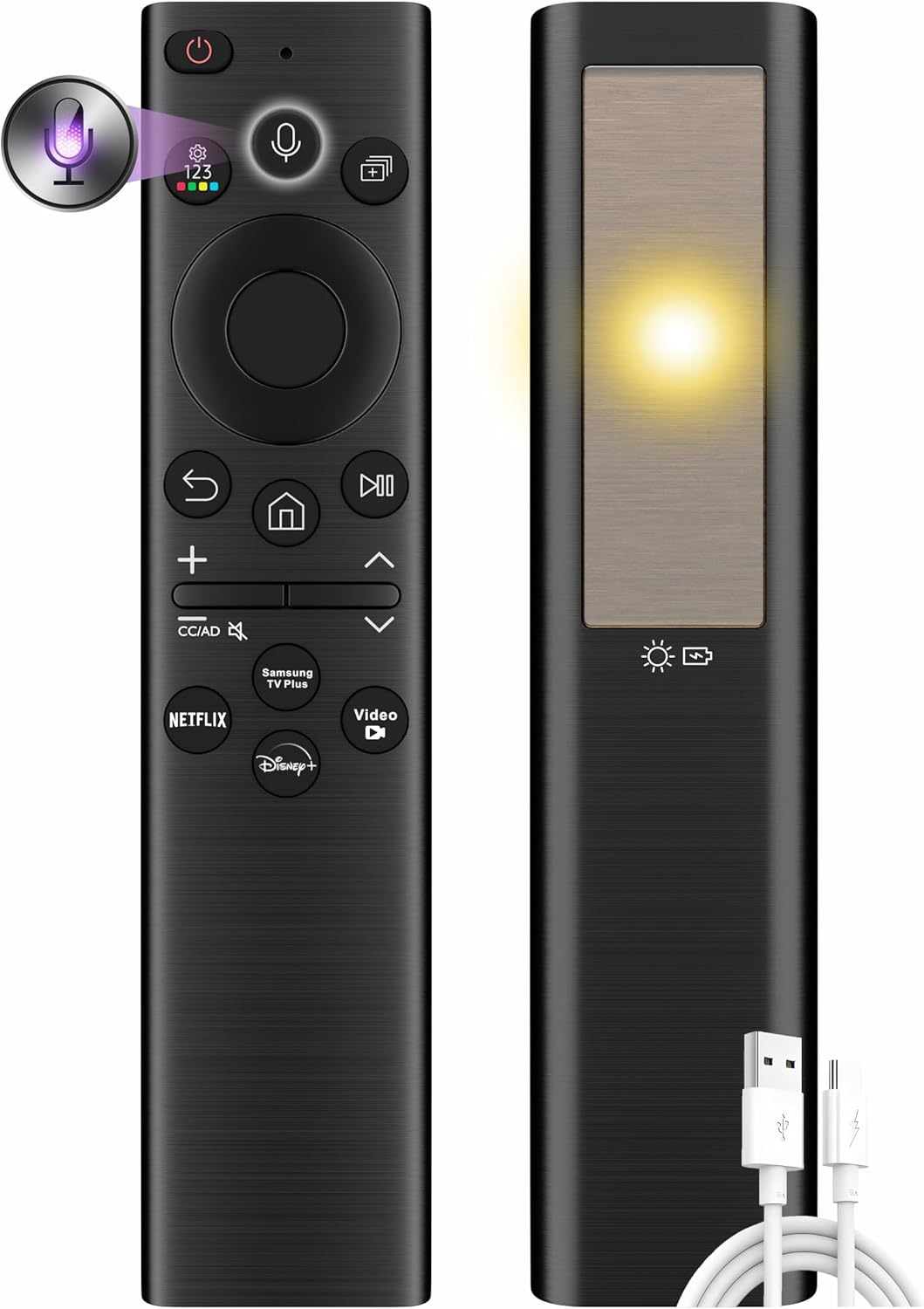 Replacement for Samsung Remote Control for Smart TV, Rechargeable Samsung Solar TV Remote 2025-2018, Universal, Fast Charging, Solarcell, Free USB C Cable, Voice, Bluetooth. 2-Year Warranty