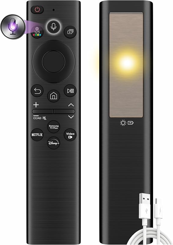 Reemplazo para control remoto de TV Samsung 2026-2019, control remoto de TV solar inteligente | Recargable | Célula solar | Carga rápida | Universales | Bluetooth | Voz | Prémium| Garantía de 2 años