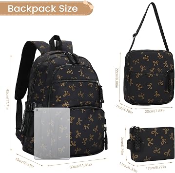 TIAASTAP Aesthetic School Bag for Girls Cute Backpack Sets Preppy School Backpack Kawaii Girls Rucksack for Teenage Secondary Primary Middle School (A04 Bow Black)