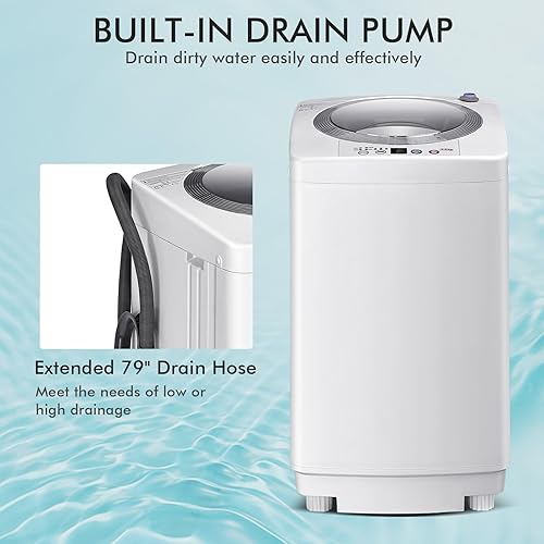 Miniatura 6 de RELAX4LIFE Lavadora portátil completamente automática, capacidad de 8 libras con 6 programas y 3 niveles de agua, pantalla LED, bomba de drenaje,