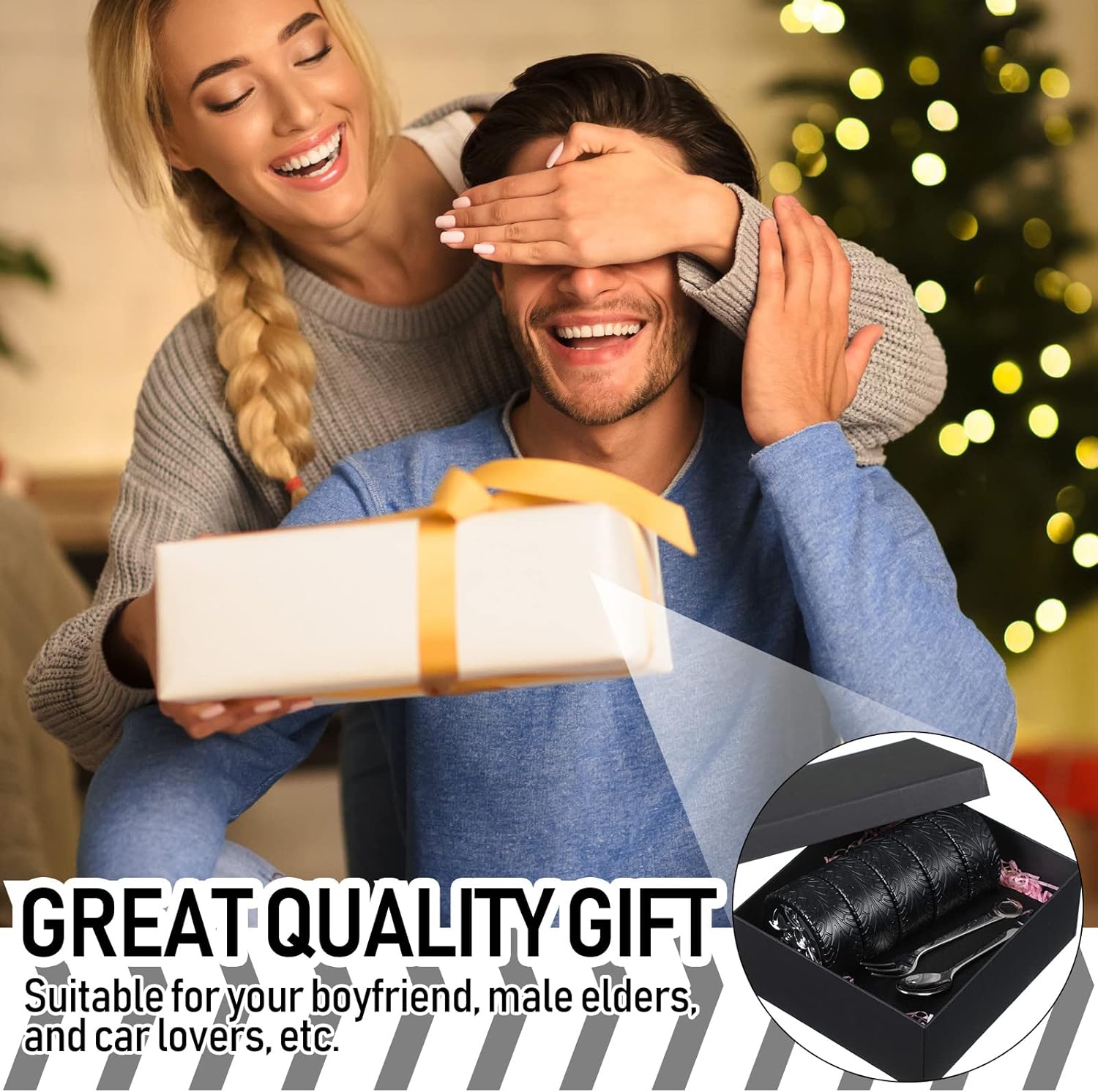 Yungyan 3 Pcs Tyre Water Bottle Gift for Man Valentine Car Coffee Mug Gifts Stainless Steel Coffee Tea Mug with Tool Fork and Spoon for Fathers Day Car Lover Birthday Gift - Image 4