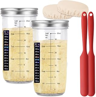 24 OZ/2 Pack Pro Pack Pro Sourdough Starter Kit – Extra Thermometer Strips and Breathable Covers Included in Sourdough Starter Jar – A Perfect Sourdough Bread Starter Kit for Beginners to Expert