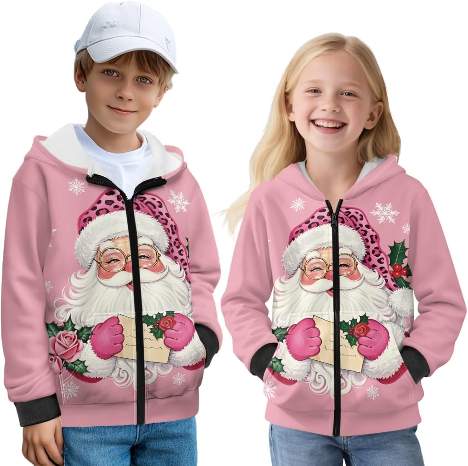 WELLFLYHOM Christmas Zipper Sweatshirts for Girls Boys 6-16 Fleece Lining Sweater Long Sleeve Hoodies with Pocket