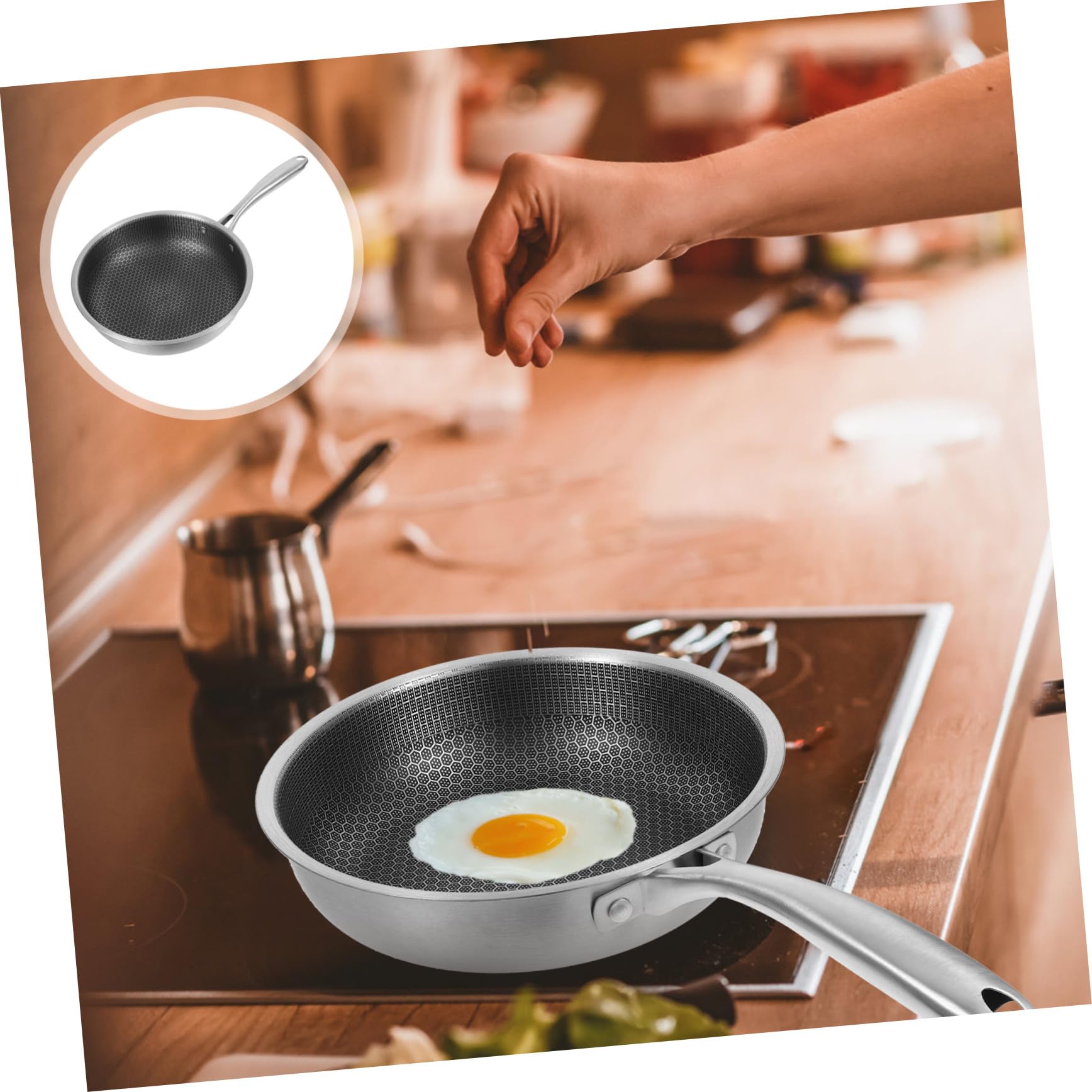 ULTECHNOVO Padella in Acciaio Inox 24 Cm Fondo Piatto e Rivestimento Antiaderente per Cucinare Uova, Bistecche e Pancake, Manico Ergonomico per Uso Domestico e Cucina Quotidiana