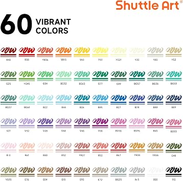 Shuttle Art Automatic Ink Control Acrylic Paint Markers, 60 Colors Brush Tip Acrylic Paint Pens for Rock, Ceramic, Wood, Canvas, Glass, Stone, Fabric, Card Making, DIY Football Crafts, FlipFunAlong