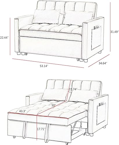 Miniatura 2 de P PURLOVE Sofá cama para sala de estar, sofá biplaza moderno de terciopelo con cama extraíble y 2 bolsas de almacenamiento, sofá cama pequeño para
