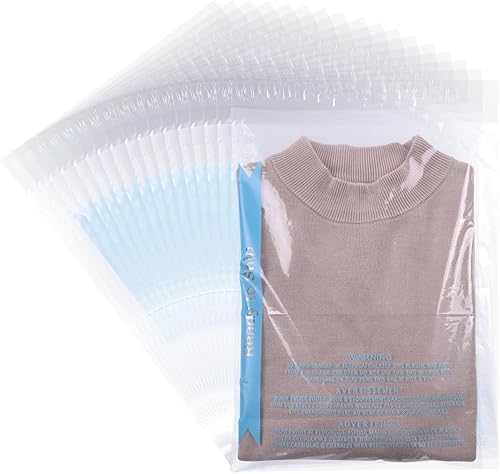 POLYSELLS Bolsas de polietileno transparentes autosellantes extra fuertes con advertencia de asfixia para embalaje, envío, camisetas, ropa y