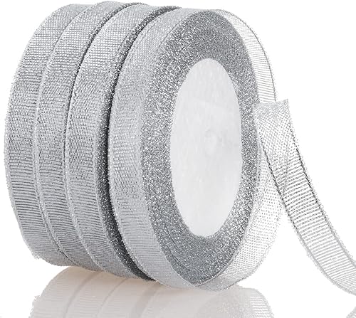 Miniatura 12 de Cinta de Purpurina Dorada de 2 Pulgadas, 25 Yardas de Cintas de Tela Metálica Brillante para Envolver Regalos, Decoración de Bodas y Fiestas