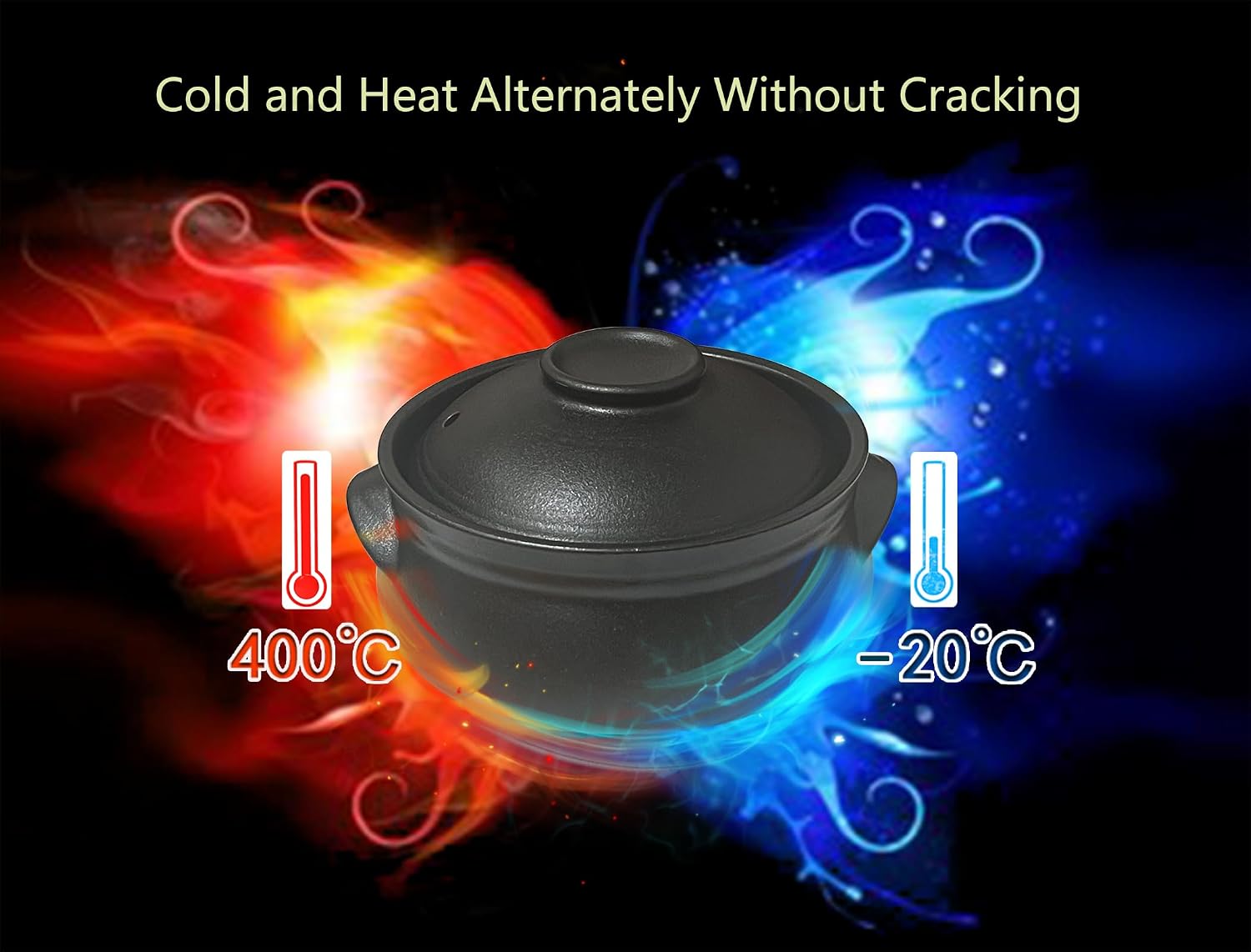 Korean Premium Stoneware Black Casserole Clay Pot with Lid,For Cooking Hot Pot Dolsot Bibimbap and Soup .(1100ml)