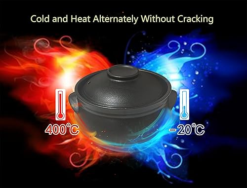 Miniatura 4 de Cazuela de cerámica coreana de cerámica negra con tapa, para cocinar olla caliente Dolsot Bibimbap y sopa (37.2 fl oz)