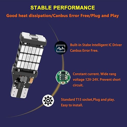 Miniatura 11 de 4 luces LED de marcha atrás superbrillantes 921 T15 912 W16W, sin errores 904 LED 921 bombillas 45SMD-4014 chipsets, 912 921 906 bombillas LED