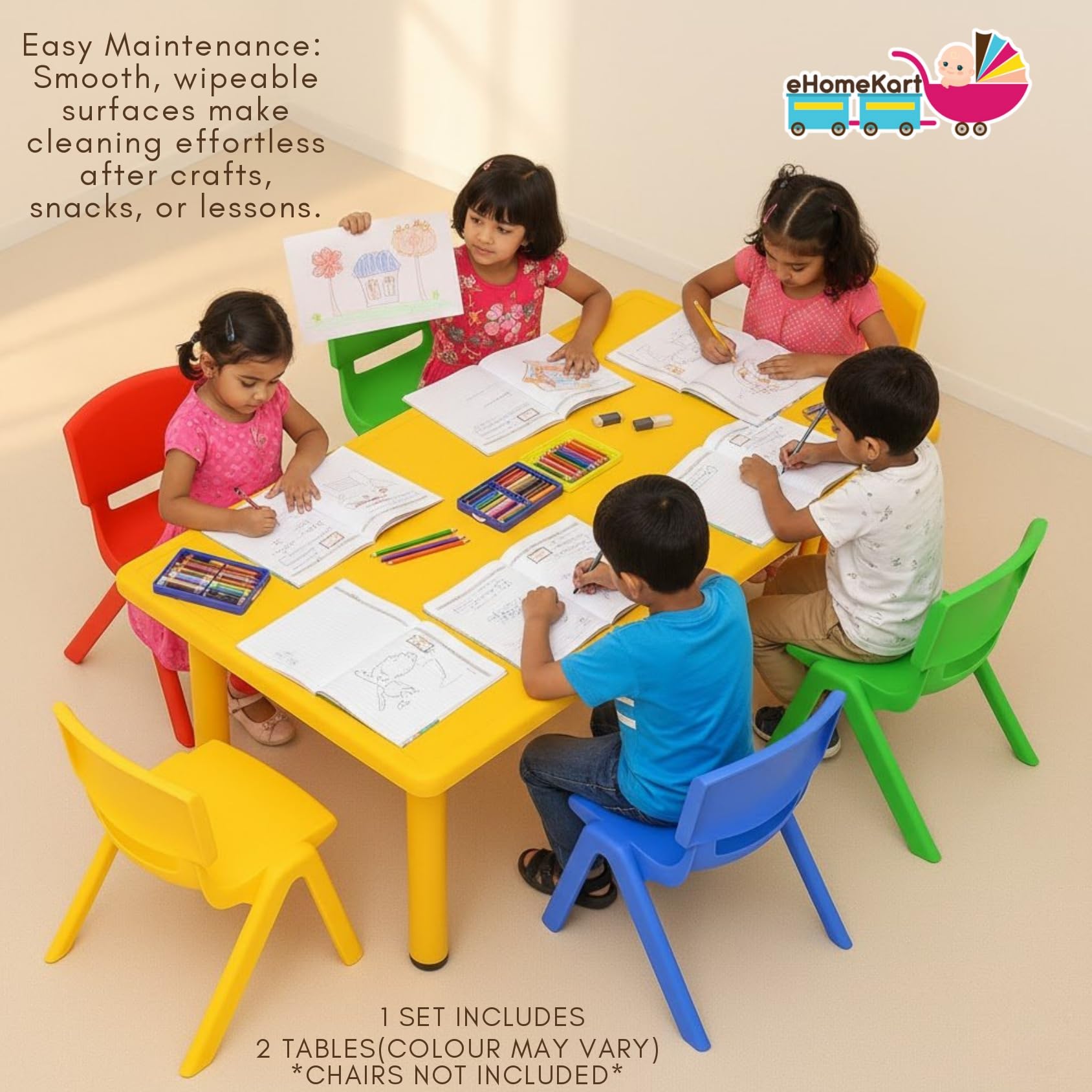 Her Home Rectangle Kids Table Set of 2 – Two Plastic Study Table for Home or School (48" L x 24" B) – Indoor & Outdoor Use – Color May Vary – Chairs Not Included 3