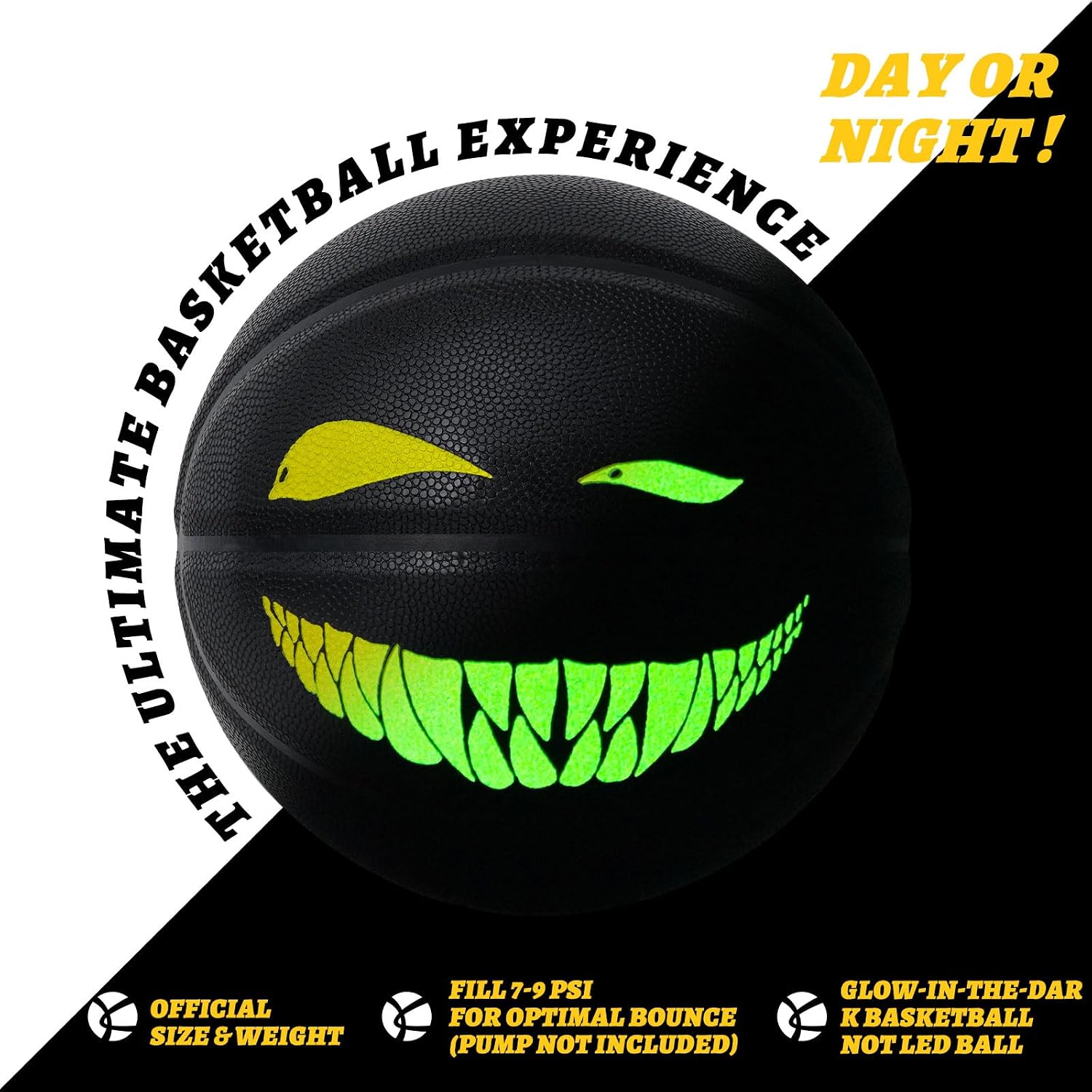 Kuangmi Glow in The Dark Basketball, Luminous Glowing Composite Leather Ball Gifts for Men, Women, Teenager, Indoor & Outdoor Night Basketball, Size 5/Size 6/Size 7