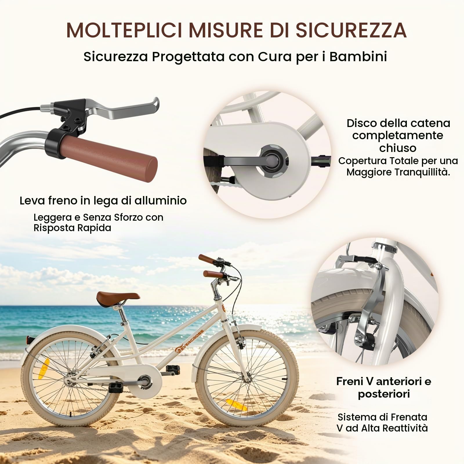 EVERCROSS EM2 20'' Bicicletta Retrò Bianco per bambini (altezza 115–150 cm) | Bici bambini con Campanello, Telaio in acciaio, Sella e Manubrio Regolabili, Freni V-brake, Paracatena, Pneumatico