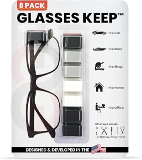 Glasses Keep Eyewear Organizer - Multipurpose Adhesive Glasses Holder, Sunglass Mount for Desk, Car, Bedroom Nightstand, Wall or Workshop, Compact Eyeglass Hanger with Strong Adhesive, Pack of 8