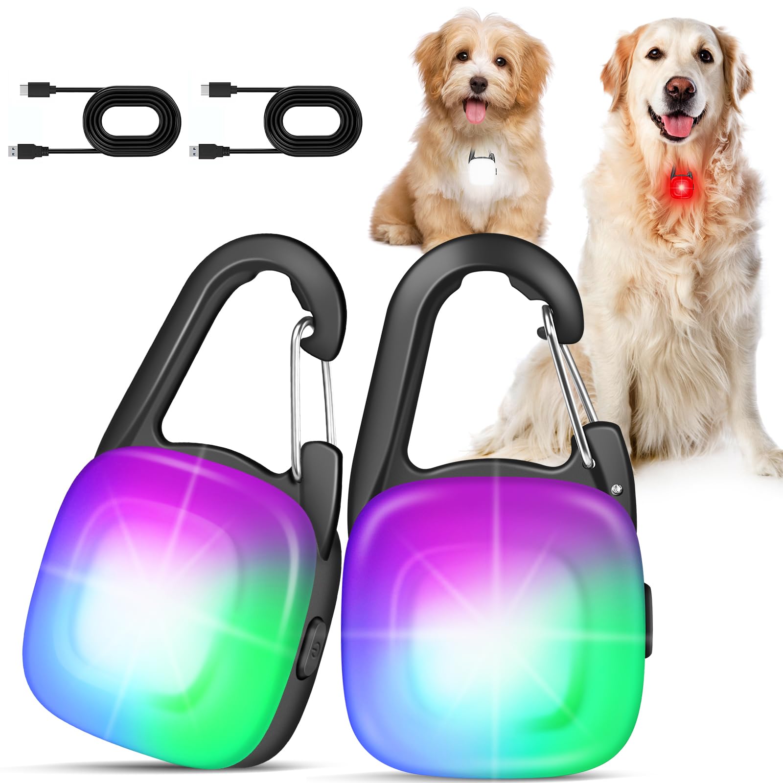 Dog Lights for Night Walking, 4 Modes Rechargeable LED Safety Dog Collar Light for Nighttime Clip On with 2 Pack,IP68 Waterproof for Night Walking,Camping(Black)