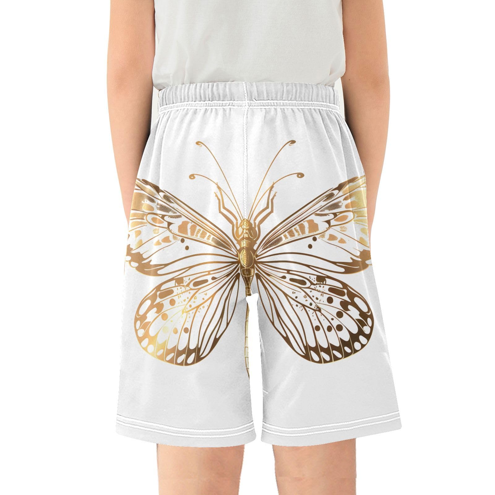 ALAZA Butterfly Dragonfly Golden Art Boys Athletic Shorts Kids with Pockets Shorts for boy Girl Size 6-8 Years