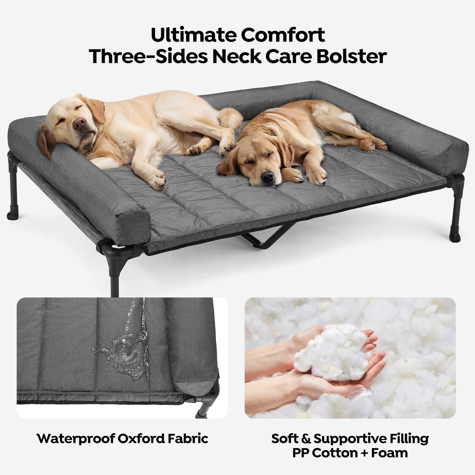 Veehoo Cooling Elevated Dog Bed Add Removable Waterproof Bolster Cushion Mat, Raised Pet Cot with Breathable Teslin Mesh, No-Slip Feet, Dog Sofa Bed for Indoor Outdoor, XXLarge, Black Silver - image 3