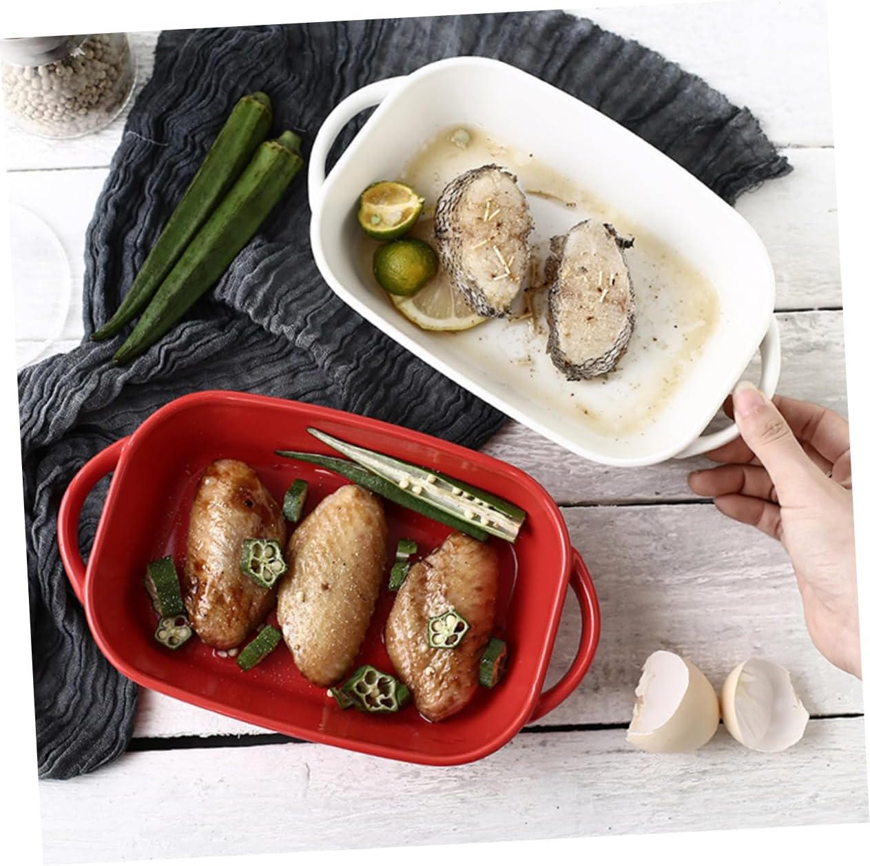 2pcs Baking Tray Ceramic Bakeware for Cheesecakes Bread and Hot Dishes High-temperature Resistant Easy to Clean for Home Baking