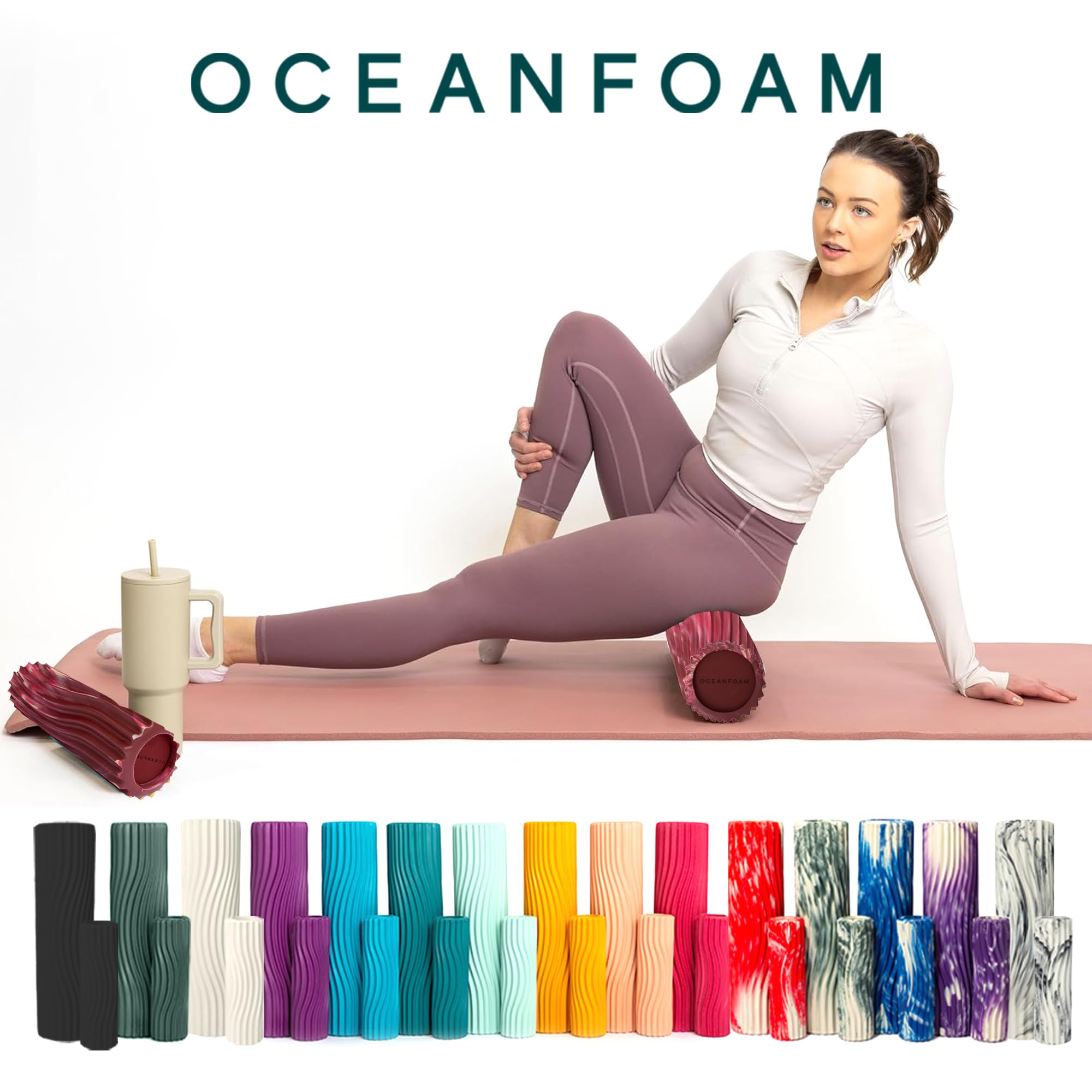 Oceanfoam Tidal Roller – Maroon, Blush & Hot Pink Marmorizzato – Rullo in schiuma per massaggio muscolare per mal di schiena e stretching, solido ed ergonomico a onde larghe testurizzate, yoga e
