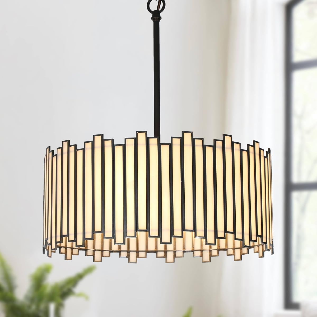 KSANA Black Drum Chandelier, 4-Light Modern Pendant Lights with Irregular White