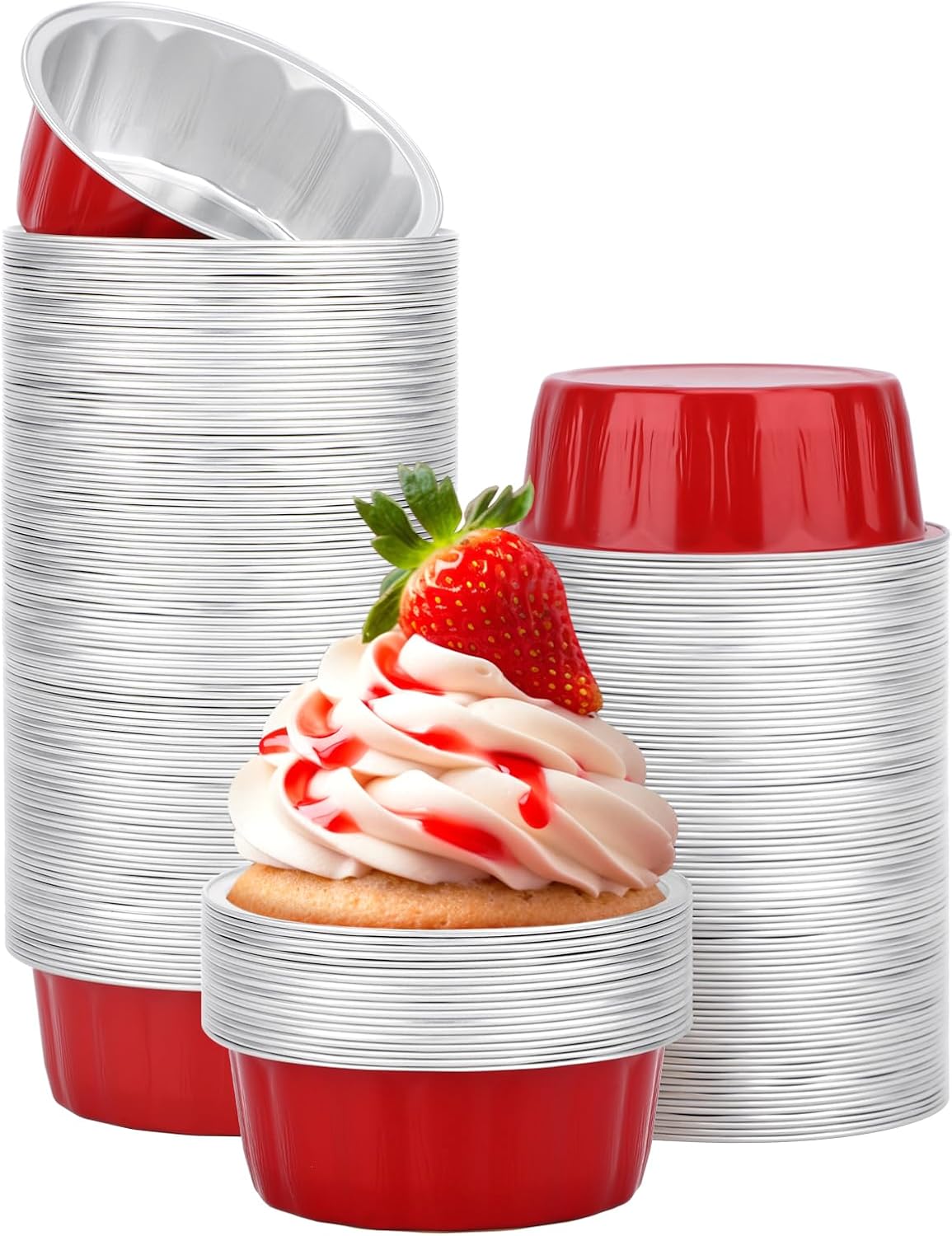 Beasea Aluminum Ramekins 200 Pack, 4" 7.3oz 215ml Disposable Baking Foil Cups Mini Ramekin Cup No Lids Cupcake Aluminum Baking Cups for Party - Black Gold