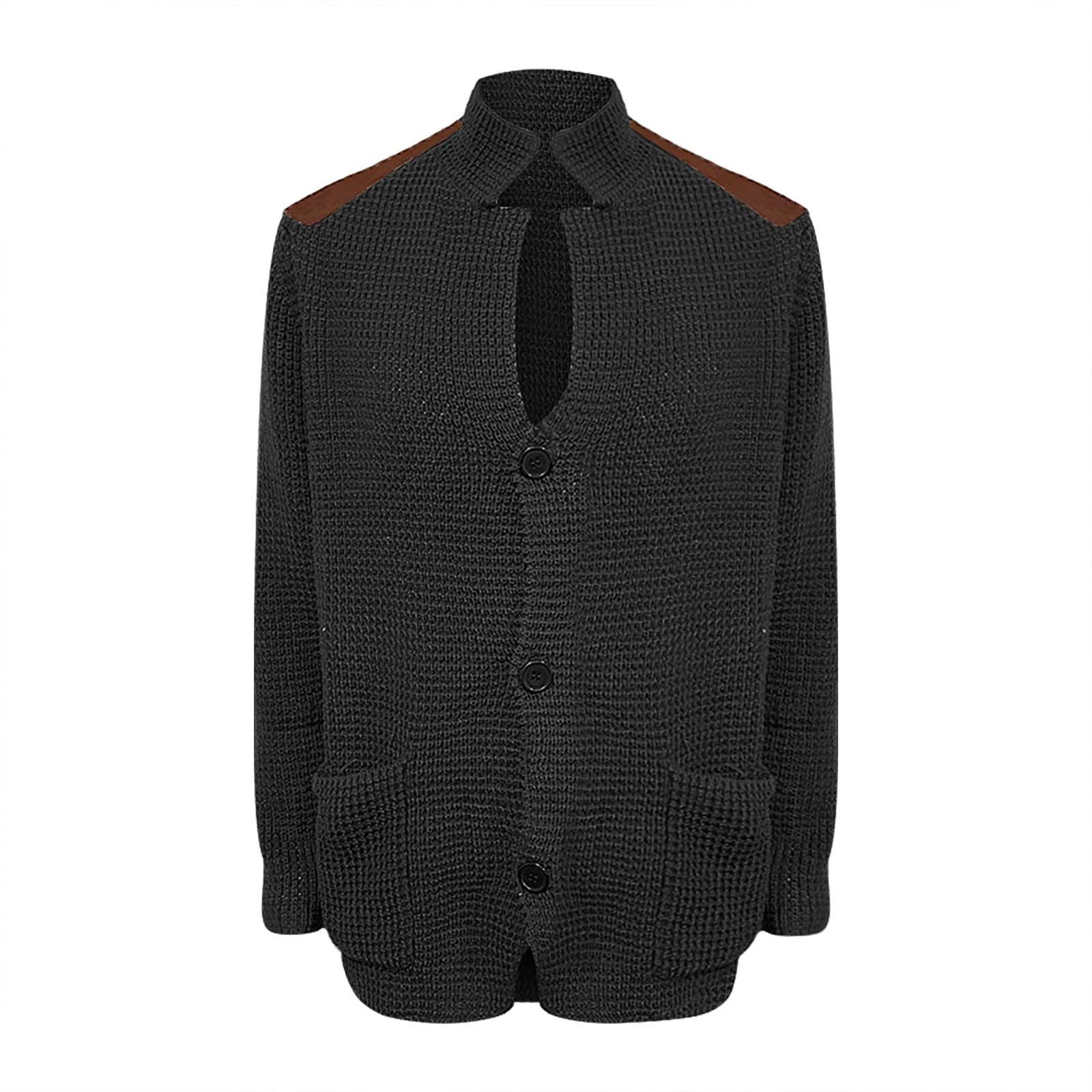 Generisch Cardigan da uomo con bottoni, maglione a maglia con bottoni e tasche, maglione di grandi dimensioni, caldo, giacca invernale, vintage, da lavoro, classico, versatile