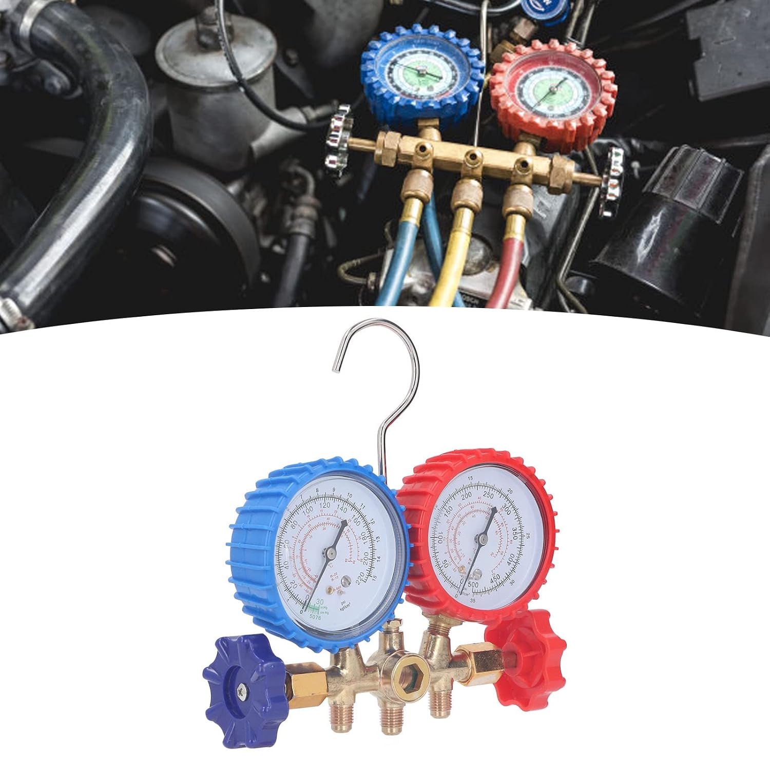 AC Diagnostic Manifold Freon Set, Refrigerant Gauges HVAC Manifold Set for Air Conditioning Refrigeration
